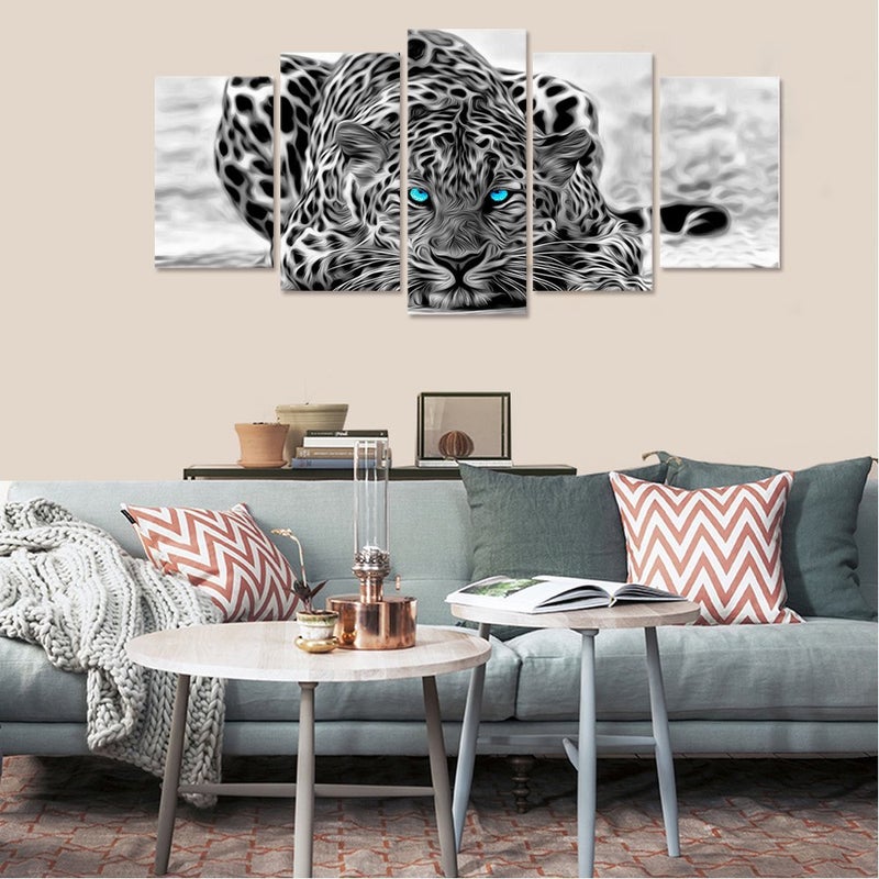 Visual Art Decor Black and White Animal Canvas Wall Art,Abstract Leopard Canvas Prints with Frame,Attractive Leopard Picture Decorative,Easy Hanging On,More Size Optional (16 (10"x16"x2+10"x20"x2+10"x24"x1) - Image 4